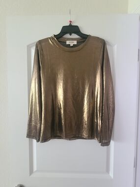 Porridge Metallic Bronze Long-Sleeve Crew Top